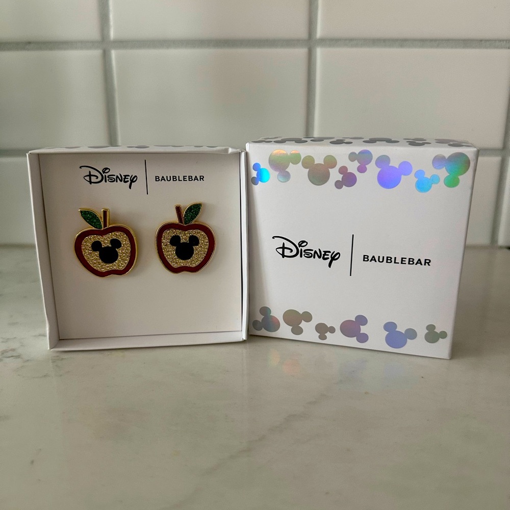 New Disney Baublebar Mickey Apple Earrings